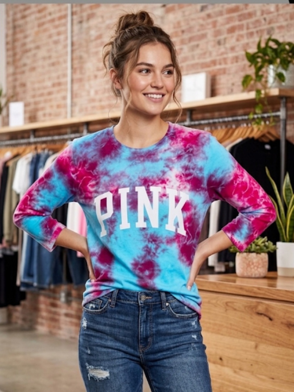 Victoria's Secret PINK Baseball RETRO Tie Dye Shirt (XS)